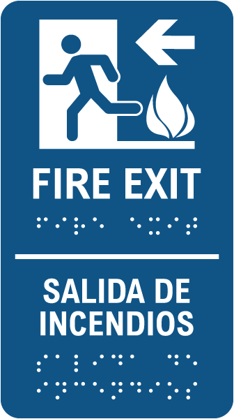 Bilingual Fire Exit To The Left Sign with Braille
