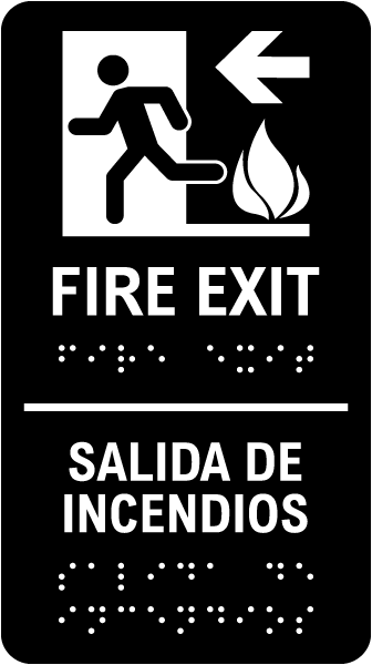 Bilingual Fire Exit To The Left Sign with Braille