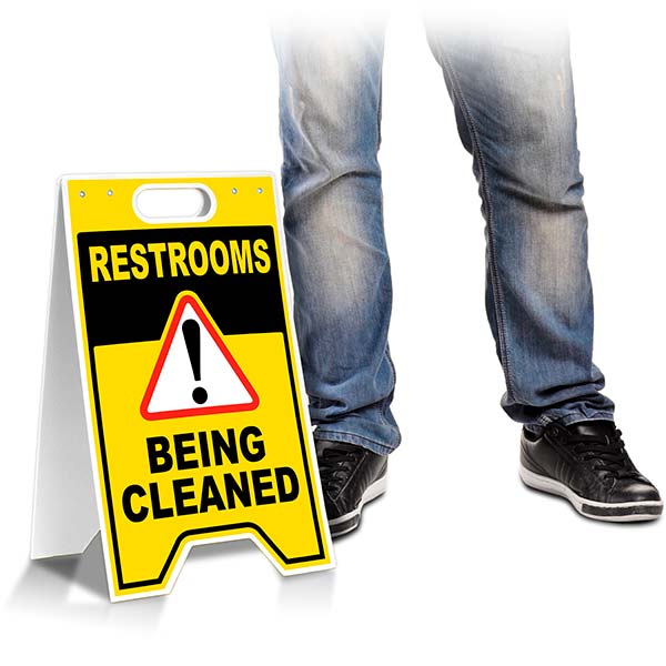 Restrooms Being Cleaned Floor Sign