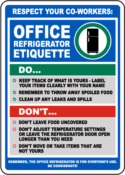Respect Co-Workers Office Refrigerator Etiquette Sign