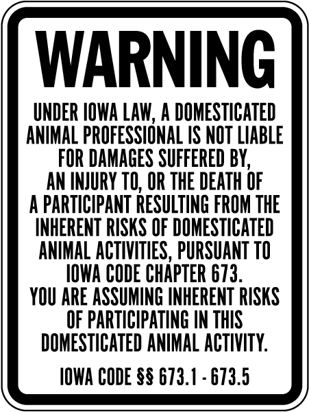 Iowa Equine Liability Sign