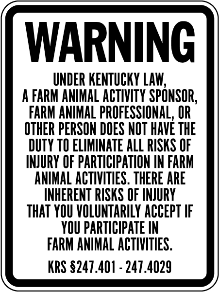 Kentucky Equine Liability Sign
