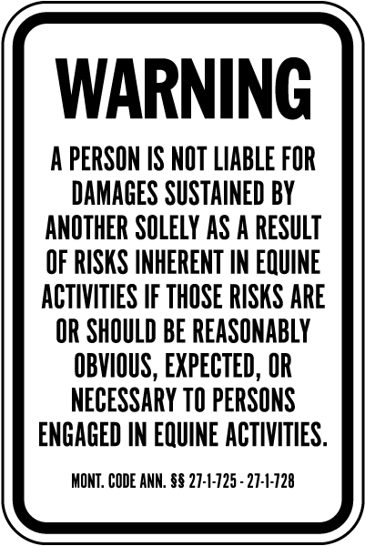 Montana Equine Liability Sign