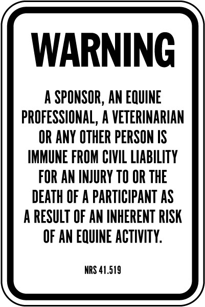 Nevada Equine Liability Sign