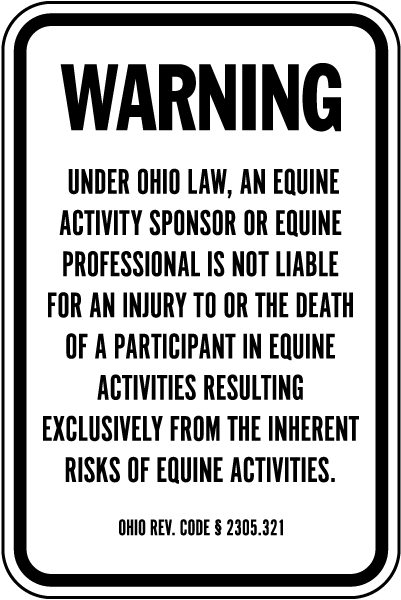 Ohio Equine Liability Sign