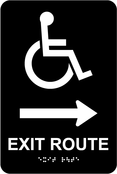 Exit Route To The Right Sign with Braille