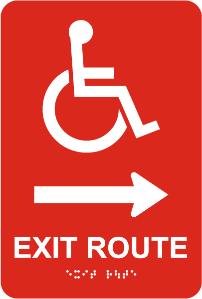 Exit Route To The Right Sign with Braille