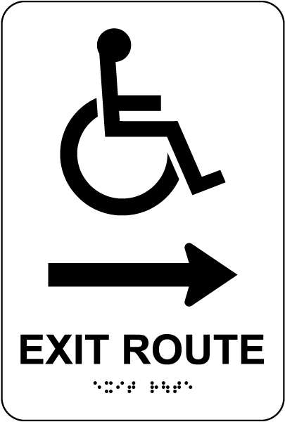 Exit Route To The Right Sign with Braille