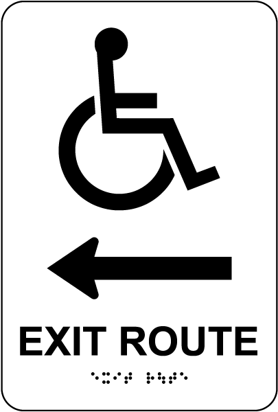 Exit Route To The Left Sign with Braille