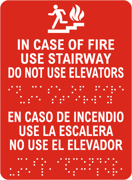 Bilingual In Case Of Fire Use Stairway Sign with Braille