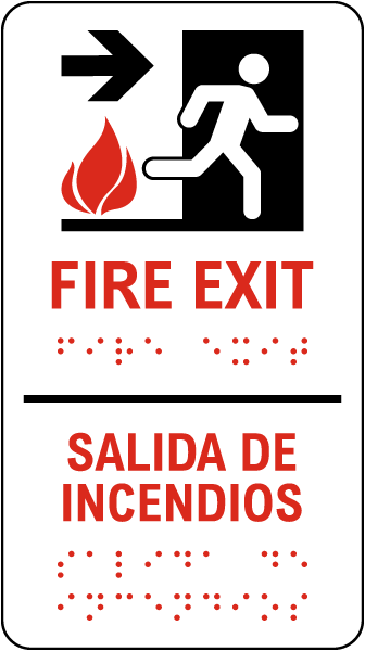 Bilingual Fire Exit To The Right Sign with Braille