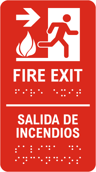 Bilingual Fire Exit To The Right Sign with Braille