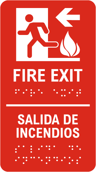 Bilingual Fire Exit To The Left Sign with Braille