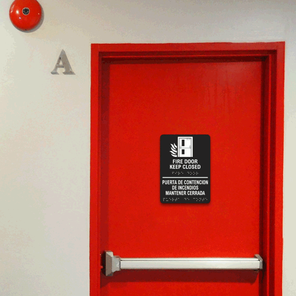 Bilingual Fire Door Keep Closed Sign with Braille