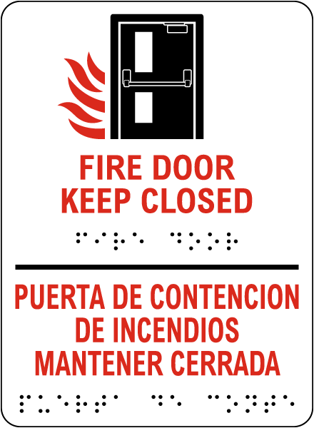Bilingual Fire Door Keep Closed Sign with Braille