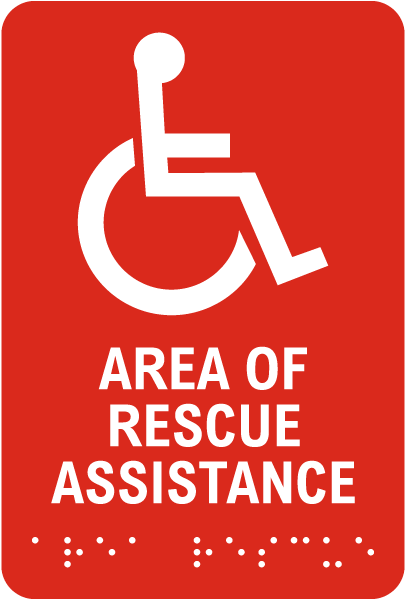 Area Of Rescue Assistance Sign with Braille