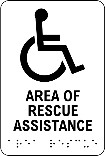 Area Of Rescue Assistance Sign with Braille