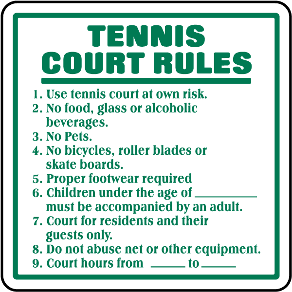 Tennis Court Rules Sign