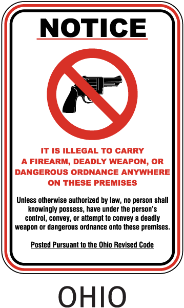 Ohio No Firearms on Premises Sign