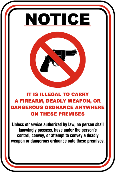 Illegal to Carry on Premises Sign