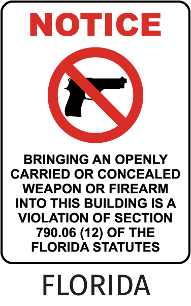 Florida No Weapons or Firearms Sign