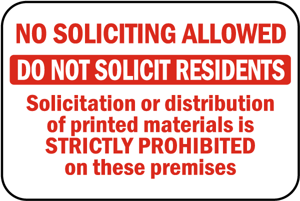 No Soliciting Residents Sign