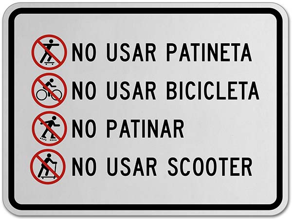 Spanish No Skateboarding No Rollerblading Sign