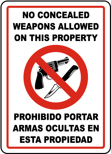 Bilingual No Concealed Weapons Allowed Sign