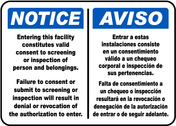 Bilingual Valid Consent To Screening Sign
