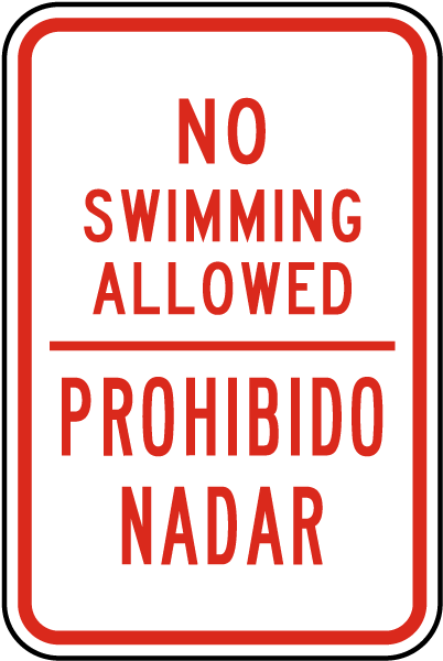 Bilingual No Swimming Allowed Sign
