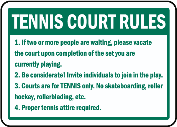 Tennis Court Rules Sign