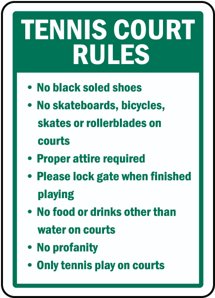 Tennis Court Rules Sign