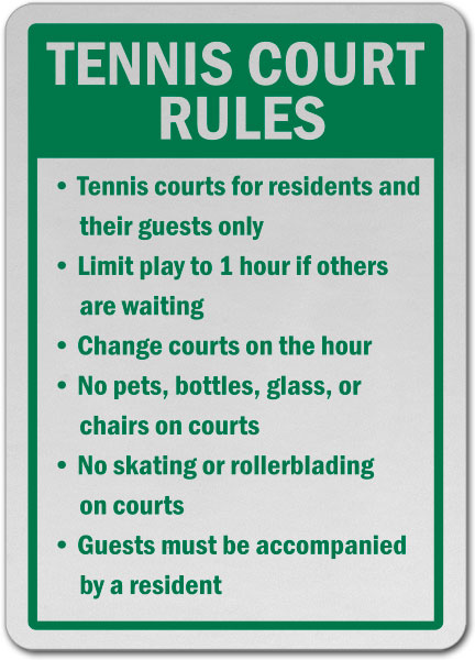 Tennis Court Rules Sign