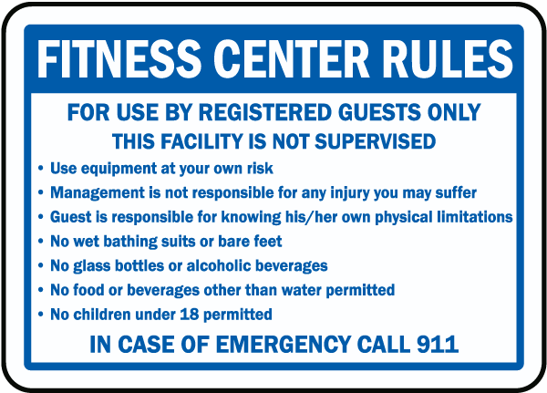 Fitness Center Rules Sign