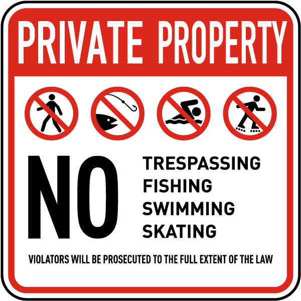 No Trespassing Fishing Skating Sign