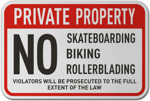No Skateboarding Biking Sign