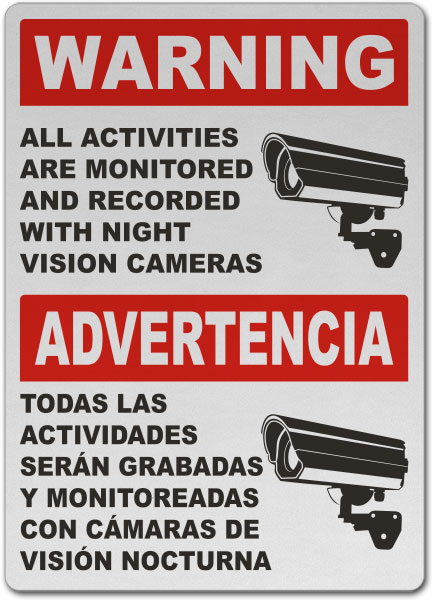 Bilingual Monitored By Night Vision Camera Sign
