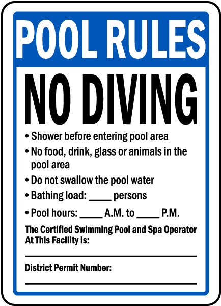 Washington DC Pool Rules No Diving Sign