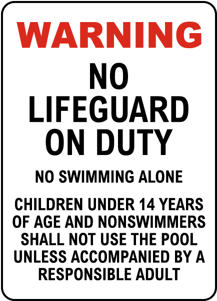 Indiana No Lifeguard Sign
