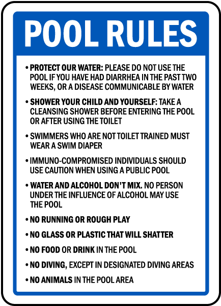 Oregon Pool Rules Diving Areas Sign