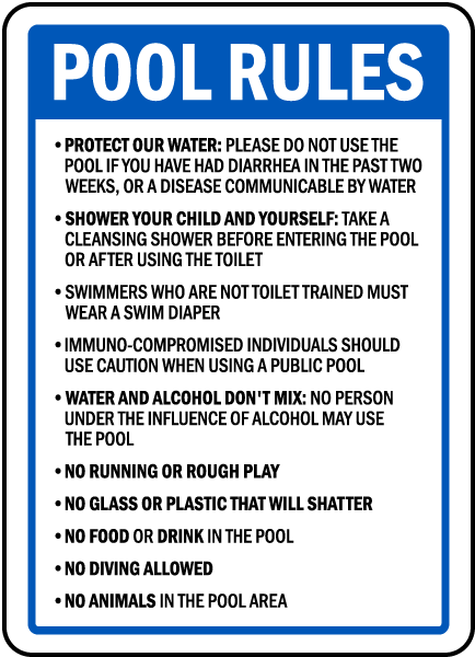 Oregon Pool Rules No Diving Sign
