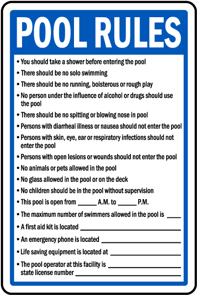 South Carolina Pool Rules Sign