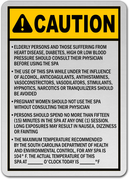 South Carolina Spa Rules Sign F8362 By SafetySign