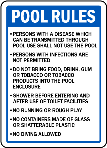 South Dakota Pool Rules No Diving Sign