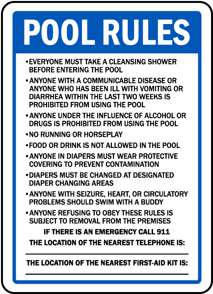 Washington Pool Rules Sign