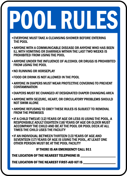 Washington Pool Rules No Lifeguard on Duty Sign