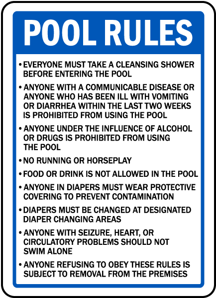 Washington Spray Pool Rules Sign
