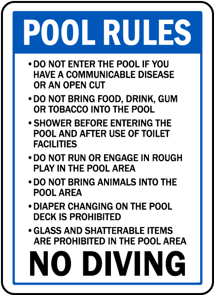 Wisconsin Pool Rules No Diving Sign