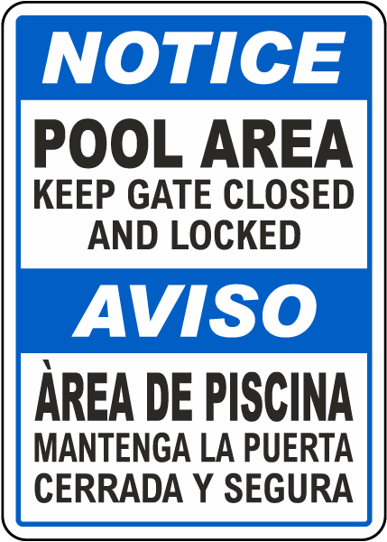 Bilingual Keep Gate Closed Pool Sign