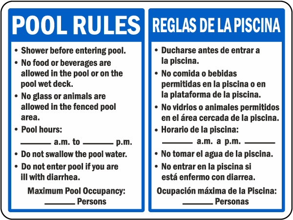 Bilingual Pool Rules Sign